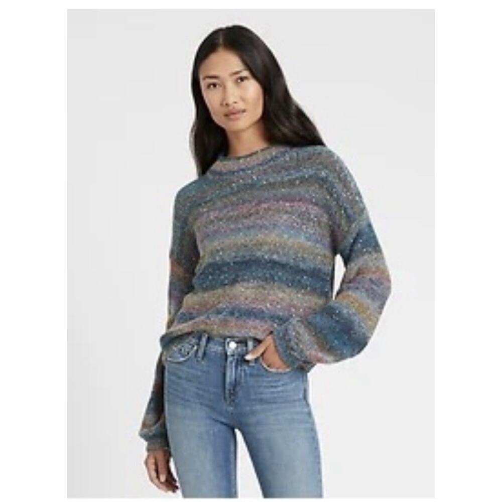 Banana Republic Rainbow Ombre Sequin Sweater Womens Large V Neck